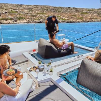 Guests enjoying Mediterranean cuisine on board a DanEri yacht